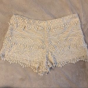 Ivory Macrame Crochet Shorts Back Zipper Cotton